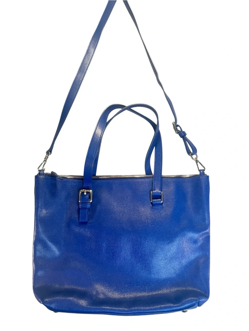 Annamaria's Dark Blue Italian Leather Tote Bag Zippered Detachable Crossbody